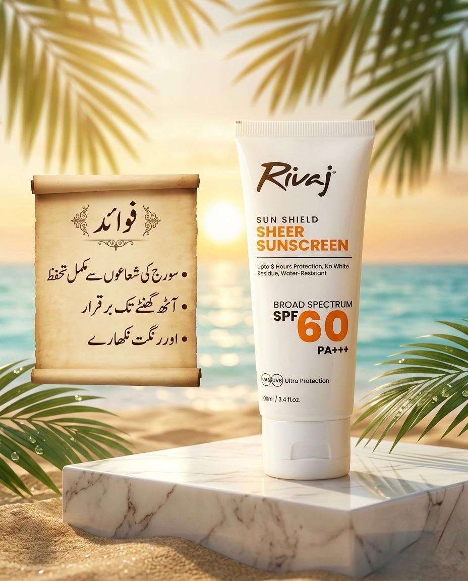 Rivaj Sun Shield Sheer Sunscreen (SPF 60  - Scroll Design) 50ml